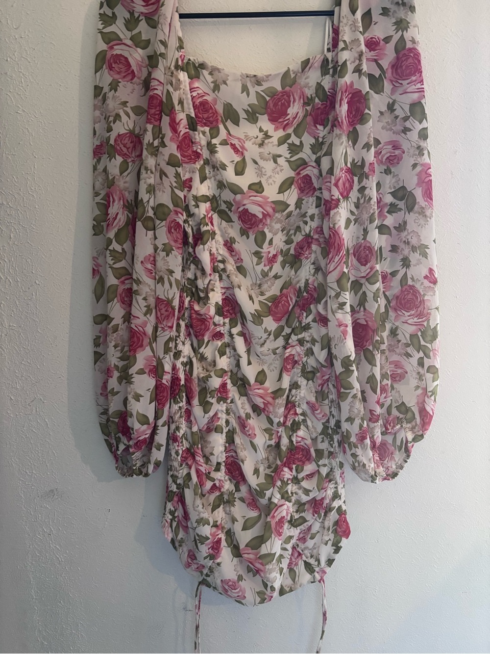 Mable Floral Pink Rose Long-Sleeve Sheer Dress